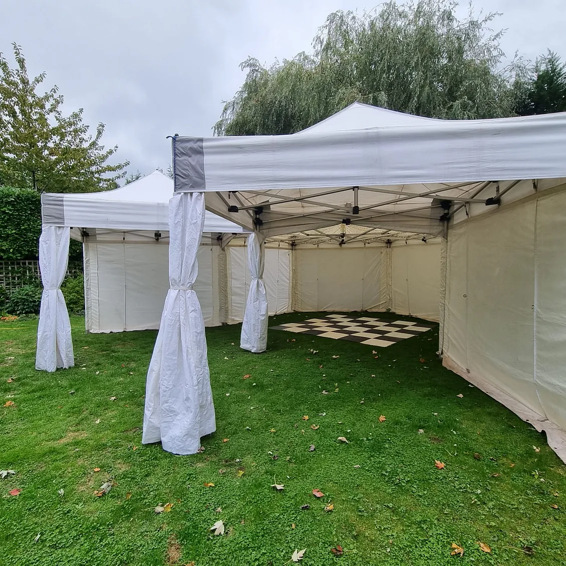 6m x 6m Hexagon Dome Marquee, with two 3m x 3m units attached, disco lighting and dance floor