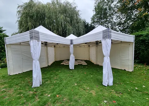 6m x 6m Hexagon Dome Marquee, with two 3m x 3m units attached, disco lighting and dance floor