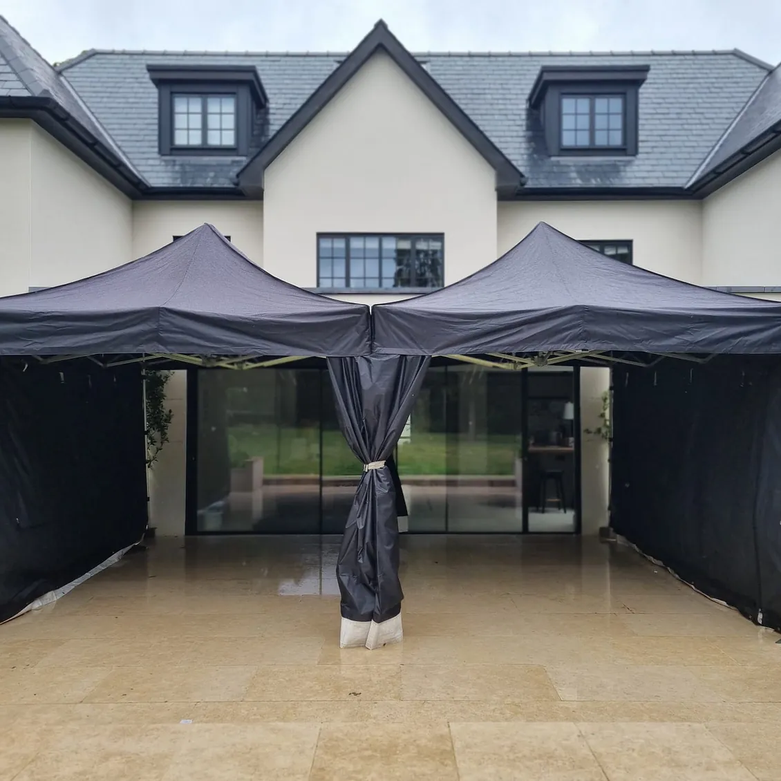 Black marquee set up for event