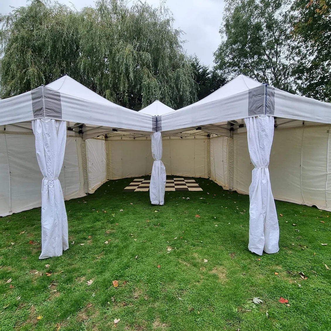 6m x 6m Hexagon Dome Marquee, with two 3m x 3m units attached, disco lighting and dance floor